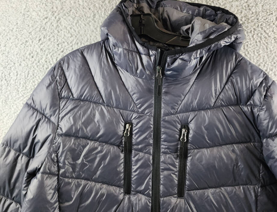 Club Room Chevron Quilted Hooded Puffer Jacket Men's M Charcoal Full Zip L/S