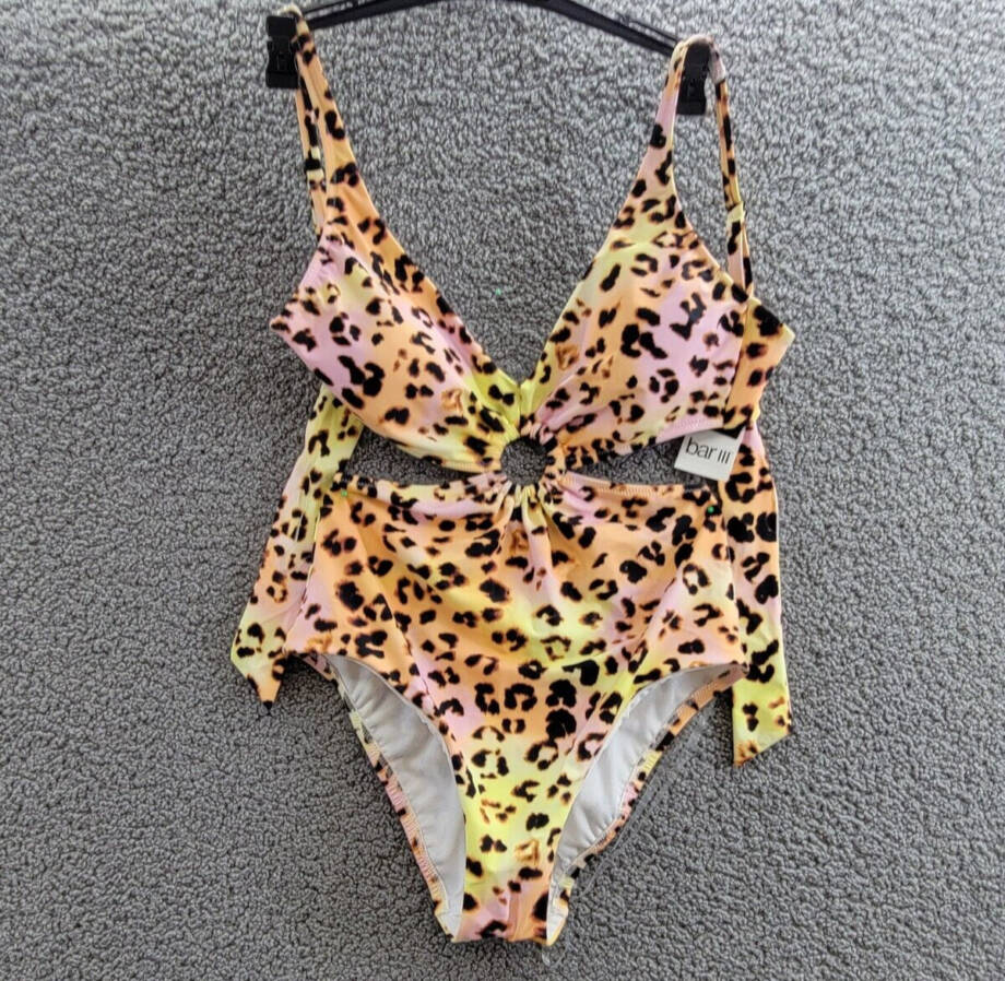 Bar III Animal-Print O-Ring Monokini Swimsuit Women's XS Multicolor Back Tie