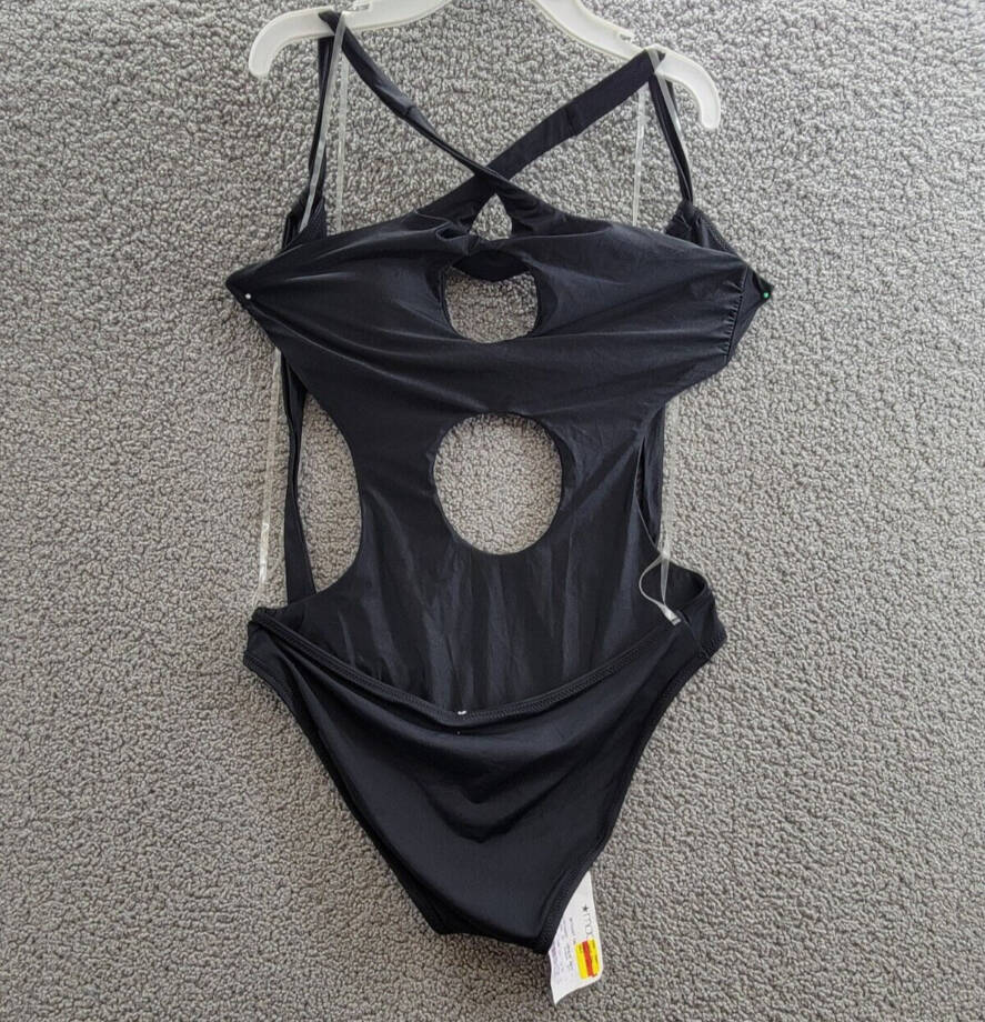 Red Carter Shine Cutout Skimpy Fit Swimsuit Women's L Black Back Tie Closure
