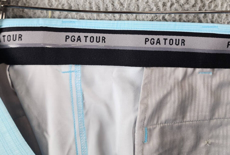 PGA TOUR Striped 8" Golf Shorts Men's 40 Ethereal Blue Pocket Button Zip Closure
