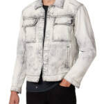 Hudson Darted Trucker Jacket Men's L White Side Slip Pockets Point Collar L/S