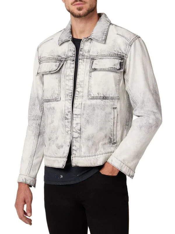 Hudson Darted Trucker Jacket Men's L White Side Slip Pockets Point Collar L/S