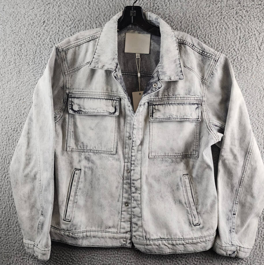 Hudson Darted Trucker Jacket Men's L White Side Slip Pockets Point Collar L/S