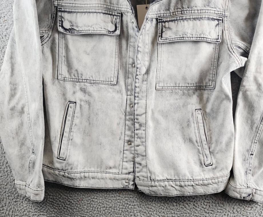 Hudson Darted Trucker Jacket Men's L White Side Slip Pockets Point Collar L/S