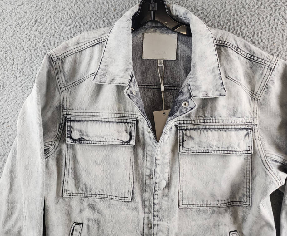 Hudson Darted Trucker Jacket Men's L White Side Slip Pockets Point Collar L/S