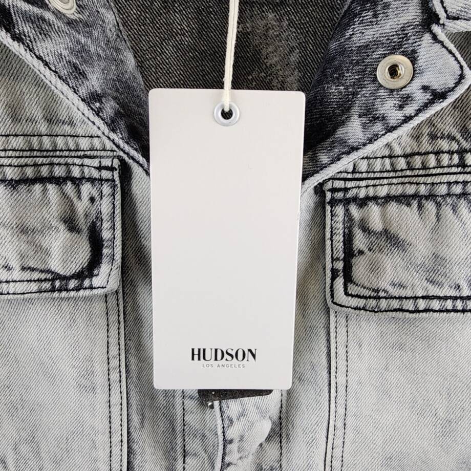 Hudson Darted Trucker Jacket Men's L White Side Slip Pockets Point Collar L/S