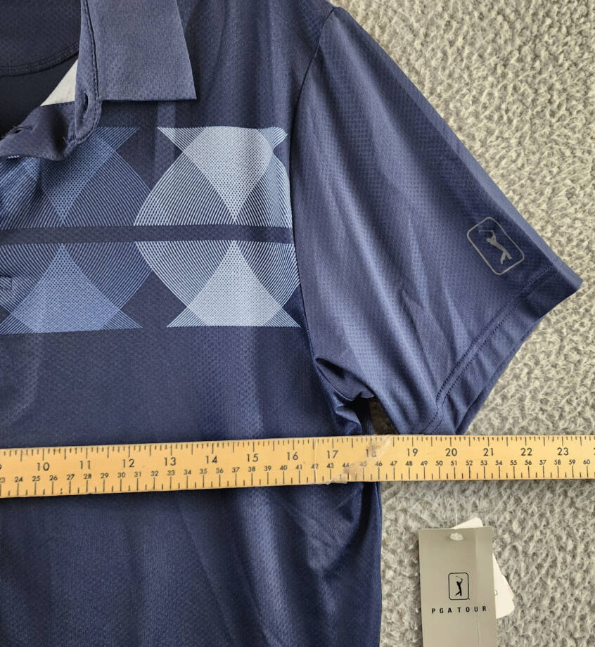 PGA TOUR Argyle Print Short Sleeve Golf Polo Shirt Mens S Peacoat Button Closure