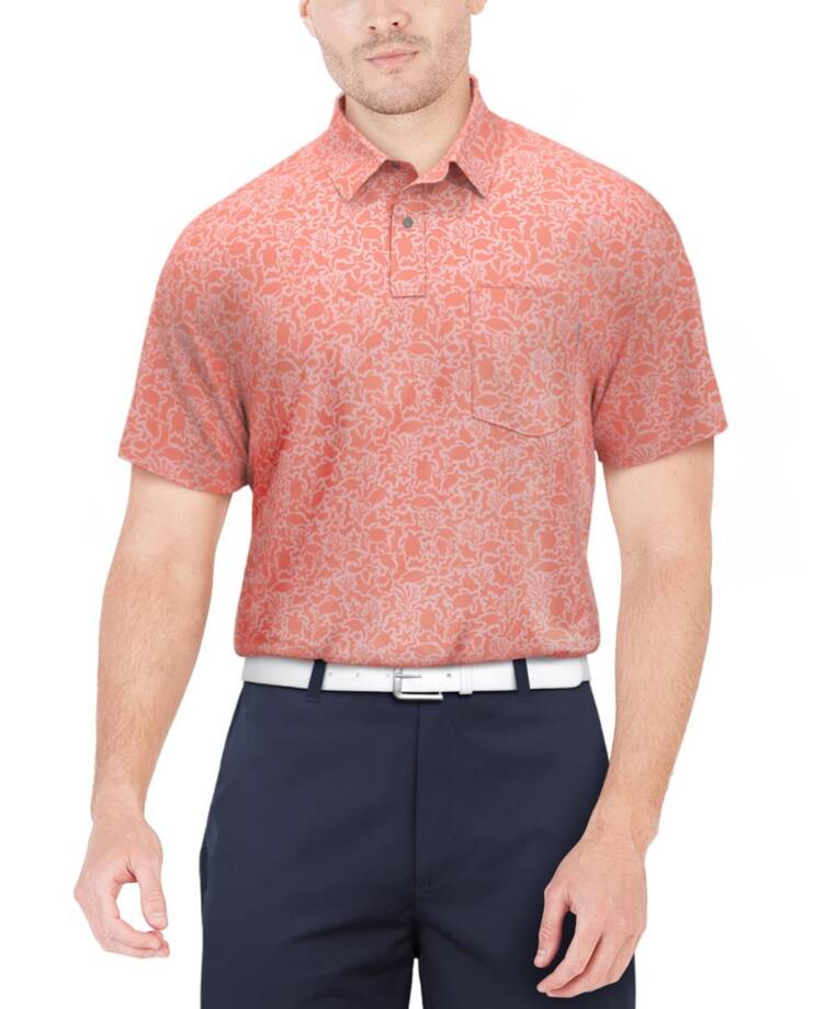 PGA TOUR Sea Life Short Sleeve Performance Golf Polo Shirt Men's M Pink Icing~