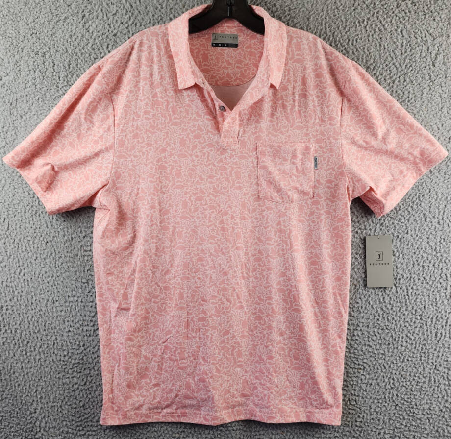 PGA TOUR Sea Life Short Sleeve Performance Golf Polo Shirt Men's M Pink Icing~