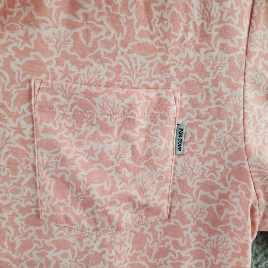 PGA TOUR Sea Life Short Sleeve Performance Golf Polo Shirt Men's M Pink Icing~