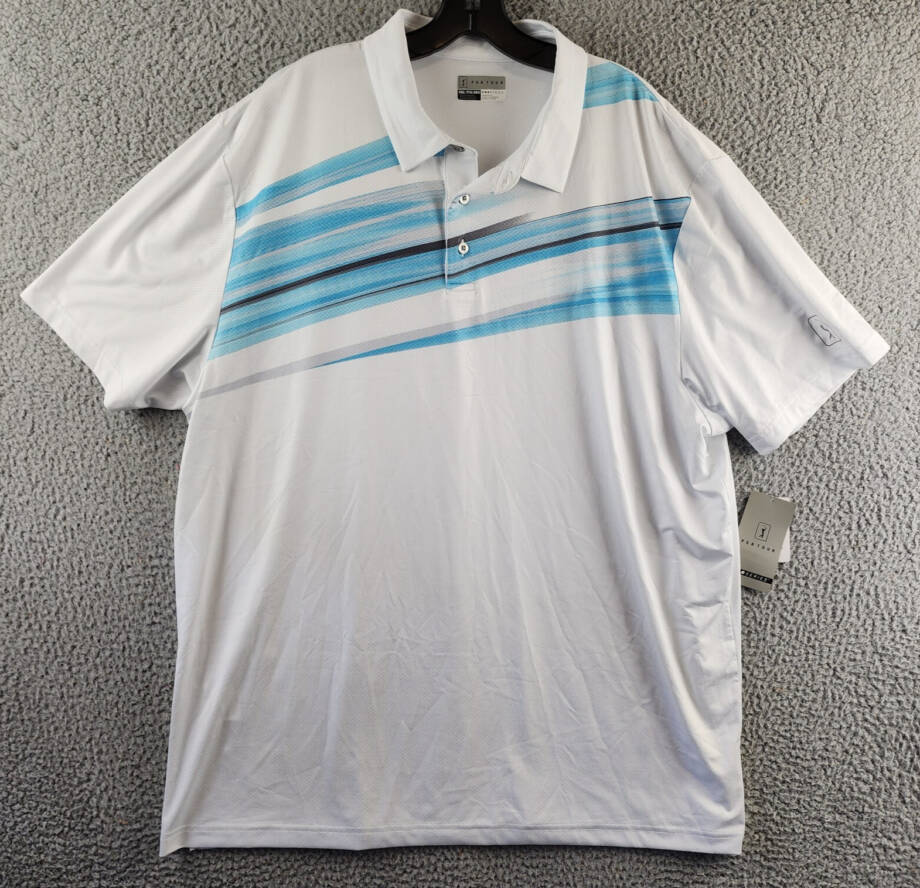 PGA TOUR Brush Stroke Textured Performance Golf Polo Shirt Mens XXL Bright White