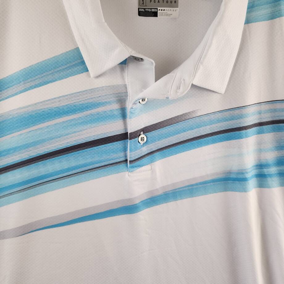 PGA TOUR Brush Stroke Textured Performance Golf Polo Shirt Mens XXL Bright White