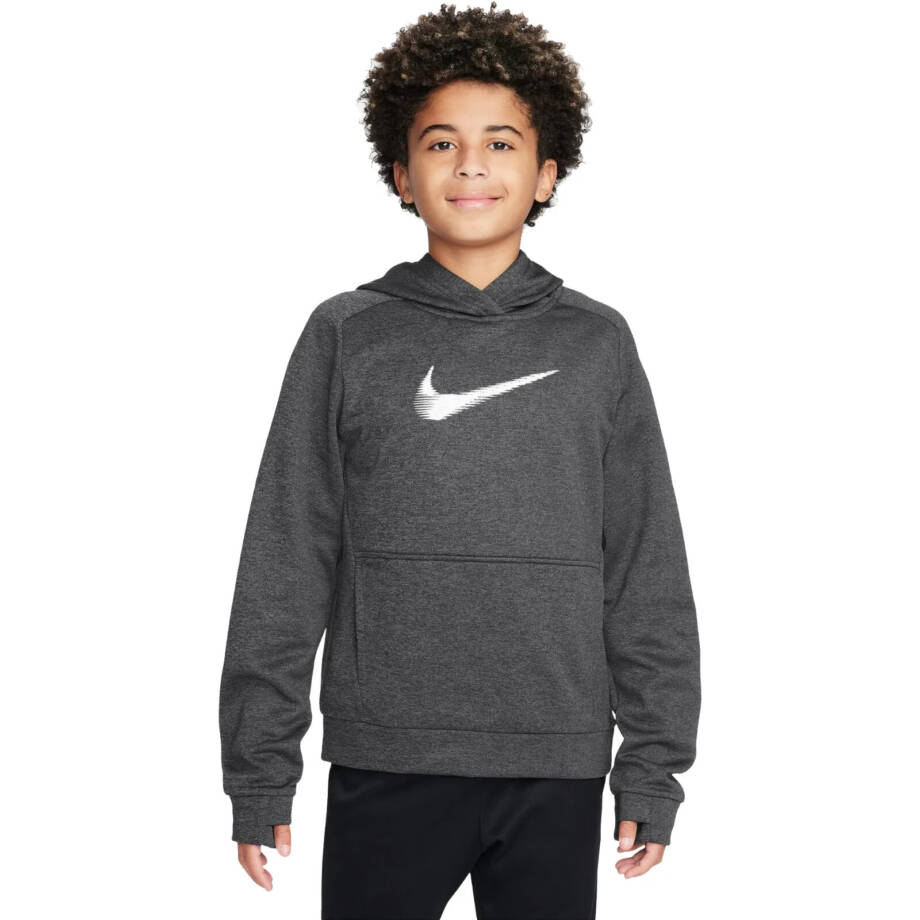 Nike Therma-FIT HBR Pullover Hoodie Big Boys' L Gray Heather Kangaroo Pocket L/S