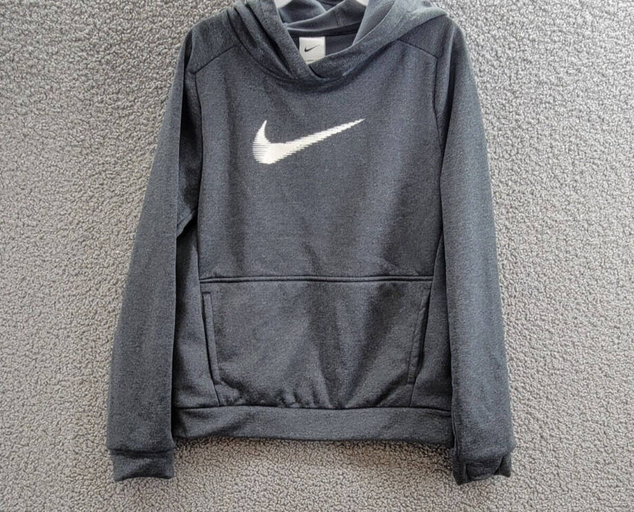 Nike Therma-FIT HBR Pullover Hoodie Big Boys' L Gray Heather Kangaroo Pocket L/S