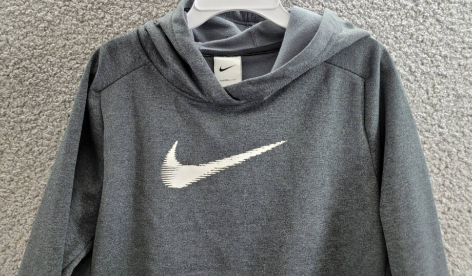 Nike Therma-FIT HBR Pullover Hoodie Big Boys' L Gray Heather Kangaroo Pocket L/S