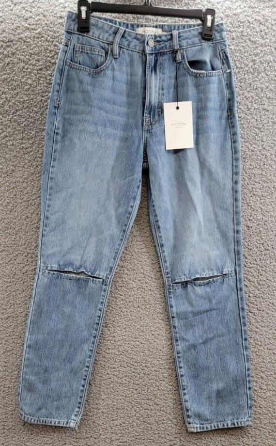 HIDDEN Tracey High Rise Straight Jean Womens 25 Dark Wash Zip Fly Button Closure
