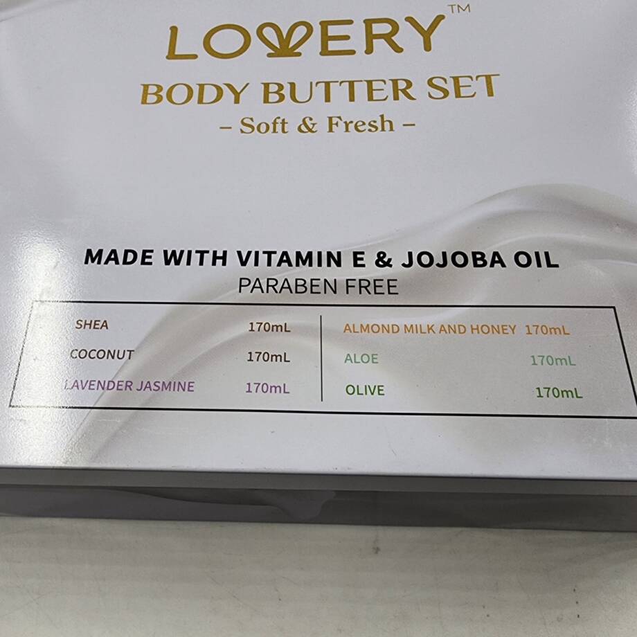 Lovery Body Butter Set 5Pc. Shea/Coconut/Aloe/Olive/Almond Milk and Honey