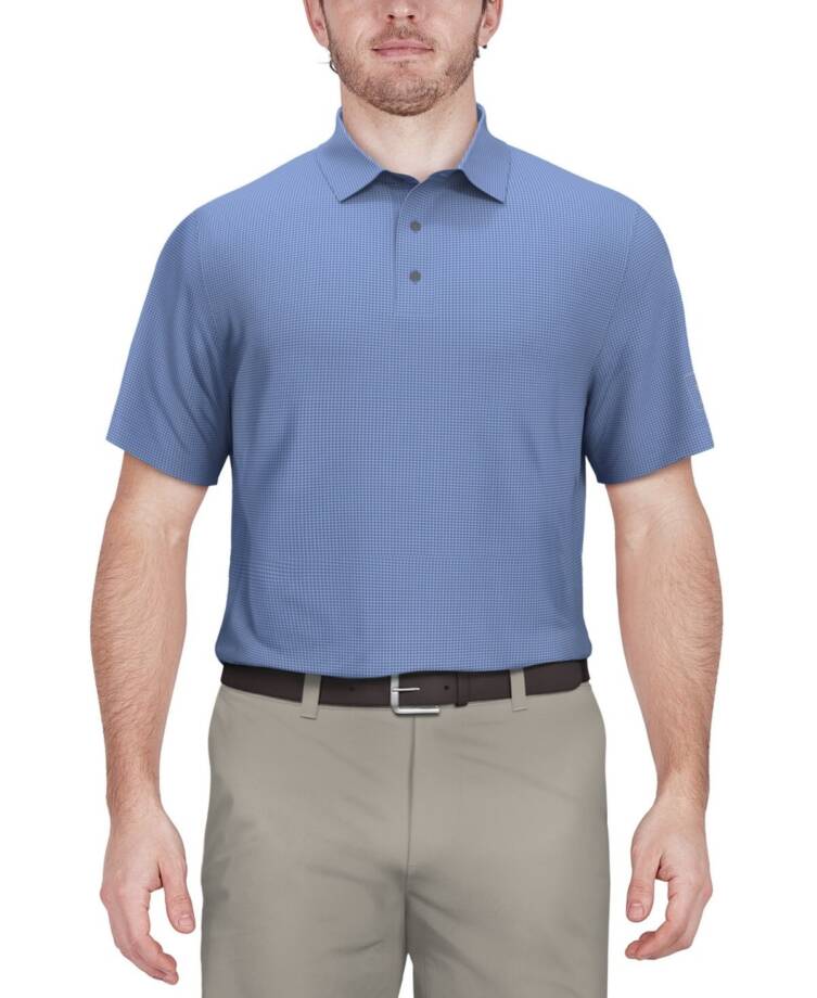 PGA TOUR Short-Sleeve Mini-Check Performance Polo Shirt Men's S Blue Pullover