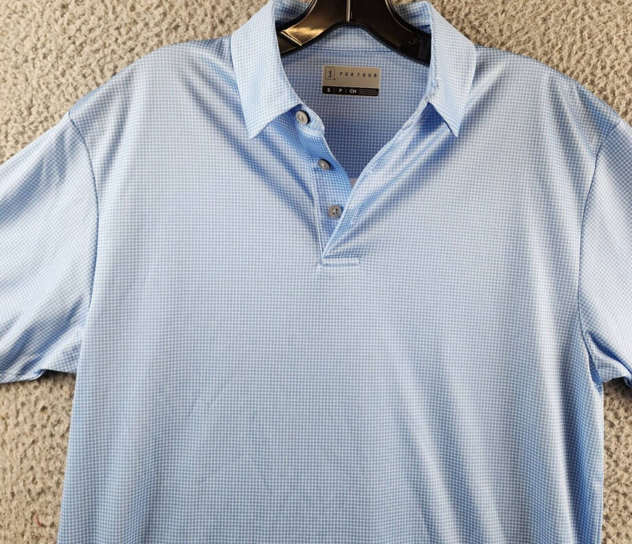 PGA TOUR Short-Sleeve Mini-Check Performance Polo Shirt Men's S Blue Pullover