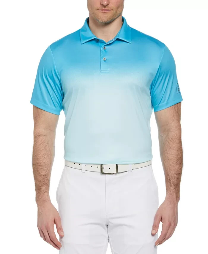PGA TOUR Ombré Short Sleeve Performance Polo Shirt Men's L Cyan Blue Pullover