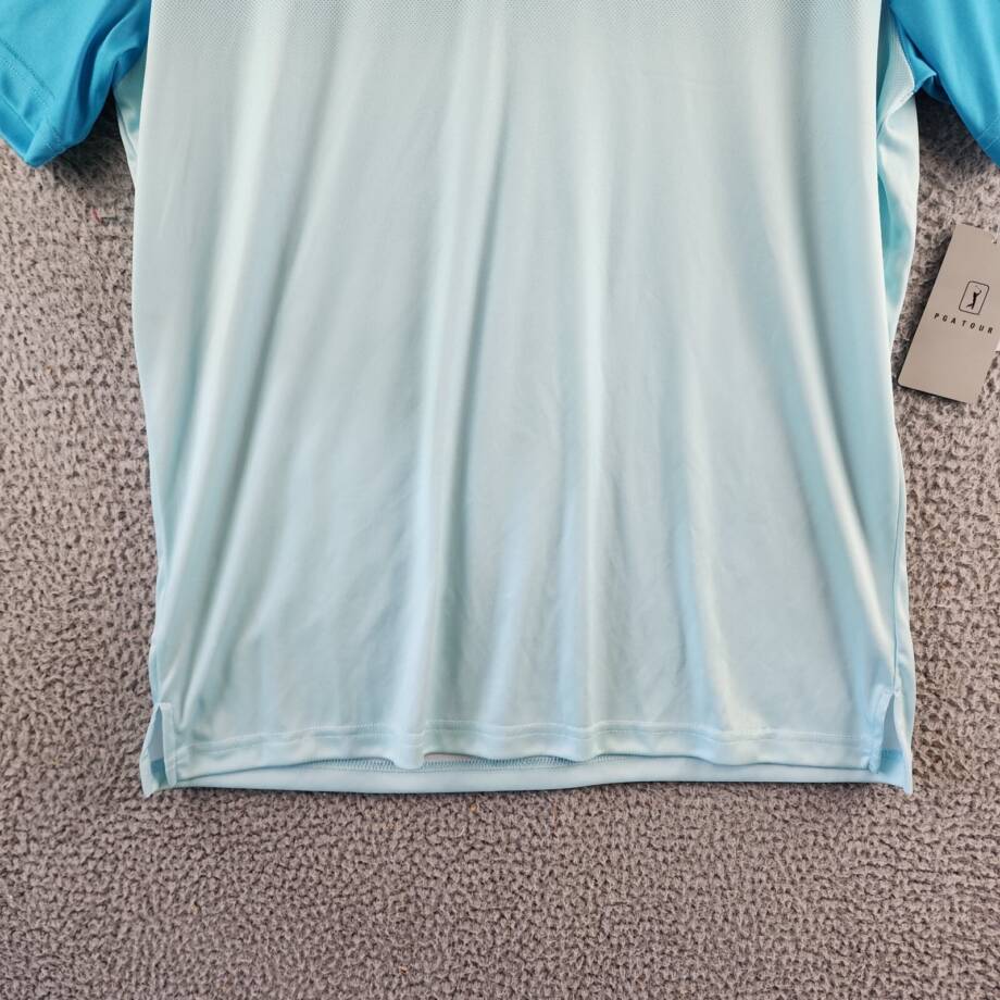 PGA TOUR Ombré Short Sleeve Performance Polo Shirt Men's L Cyan Blue Pullover