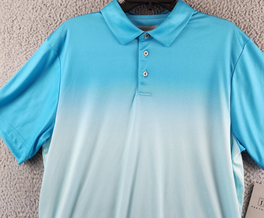PGA TOUR Ombré Short Sleeve Performance Polo Shirt Men's L Cyan Blue Pullover