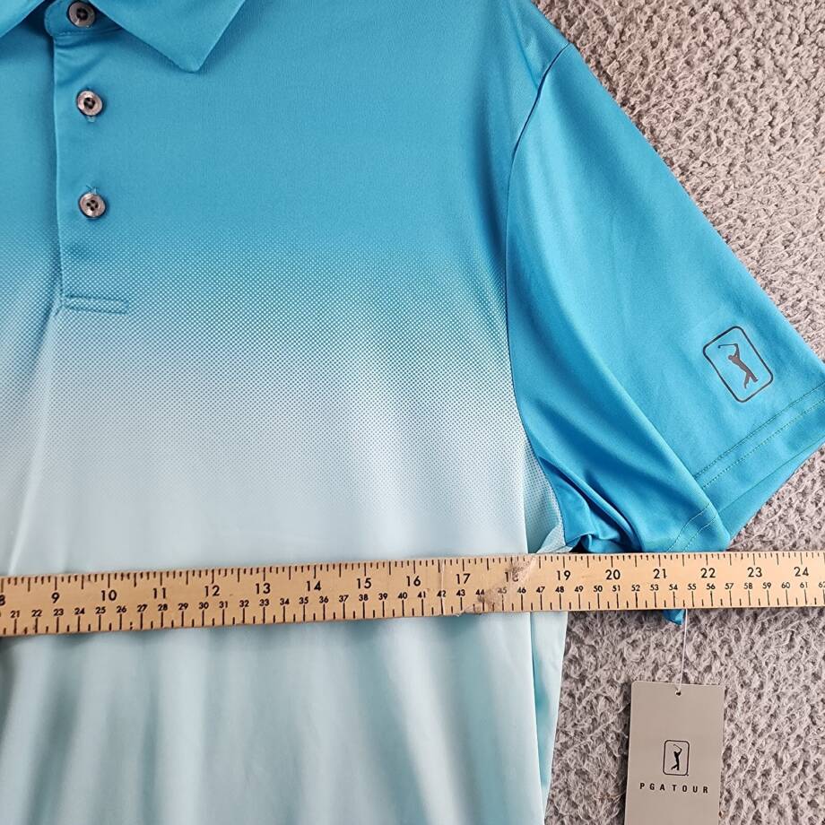 PGA TOUR Ombré Short Sleeve Performance Polo Shirt Men's L Cyan Blue Pullover