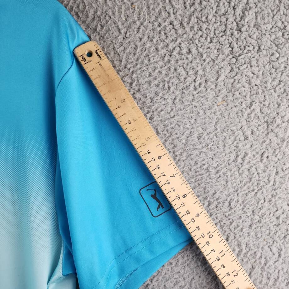 PGA TOUR Ombré Short Sleeve Performance Polo Shirt Men's L Cyan Blue Pullover