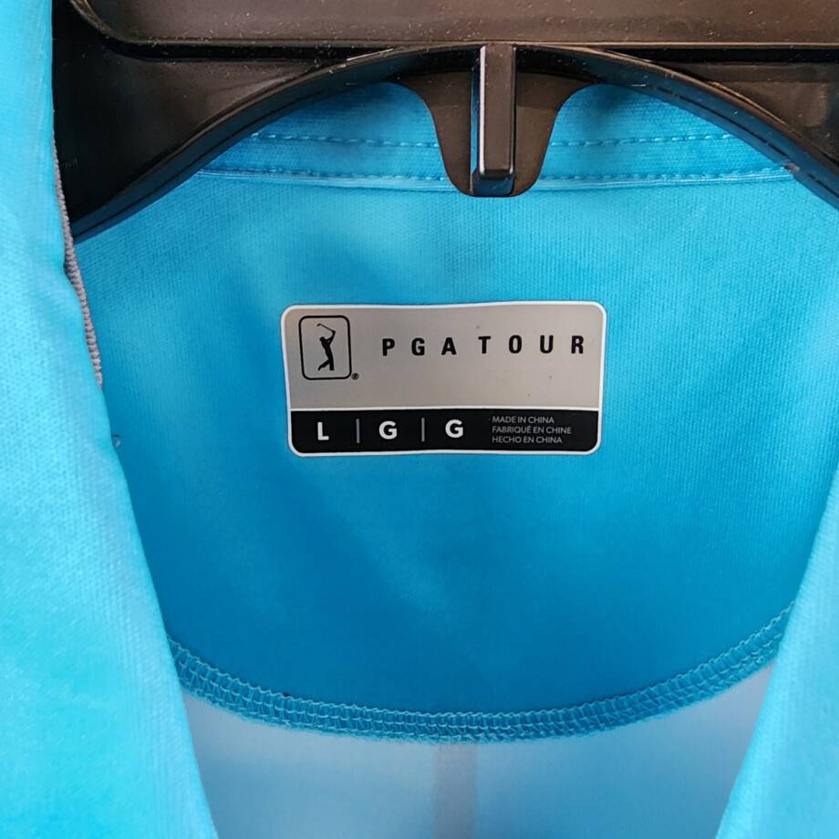PGA TOUR Ombré Short Sleeve Performance Polo Shirt Men's L Cyan Blue Pullover
