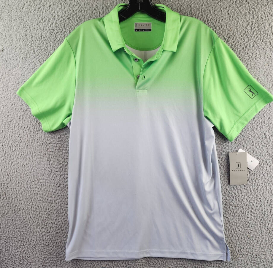 PGA Tour Classic-Fit Performance Ombre Golf Polo Shirt Men's M Green Flash S/S