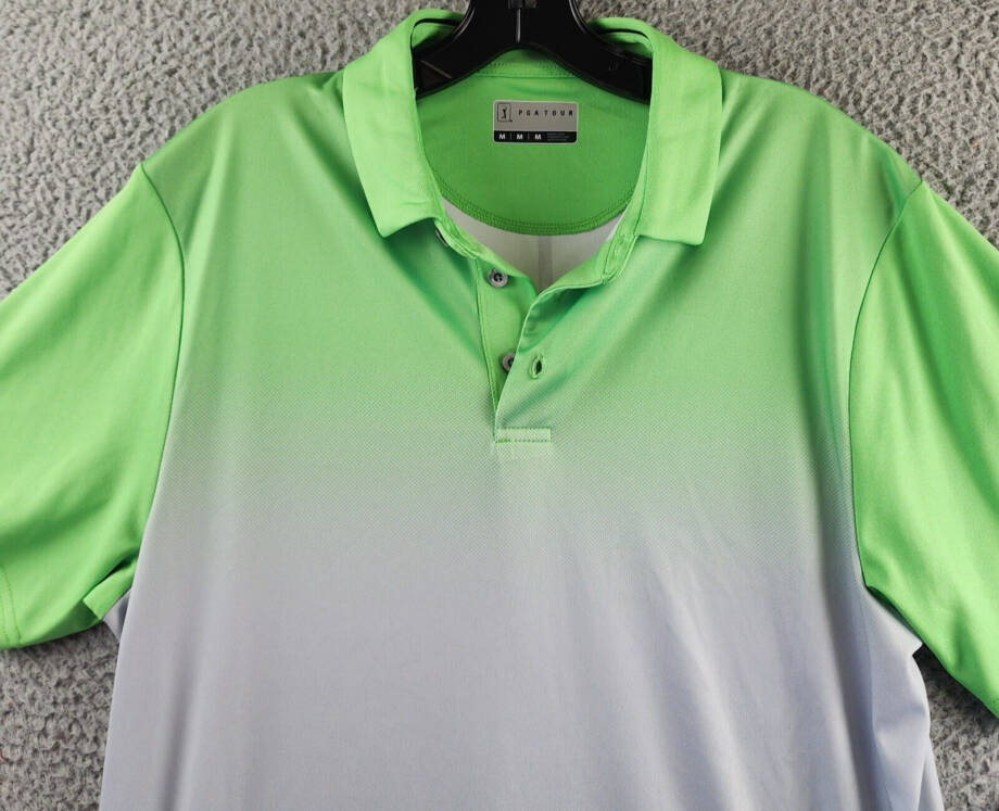 PGA Tour Classic-Fit Performance Ombre Golf Polo Shirt Men's M Green Flash S/S