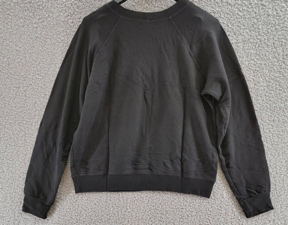 Monrow Supersoft Fleece Raglan Sweatshirt Women's L Black Crew Neck Long Sleeve