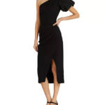 Lauren Ralph Lauren Crepe One Sleeve Cocktail Dress Women's 6 Black Side Zip