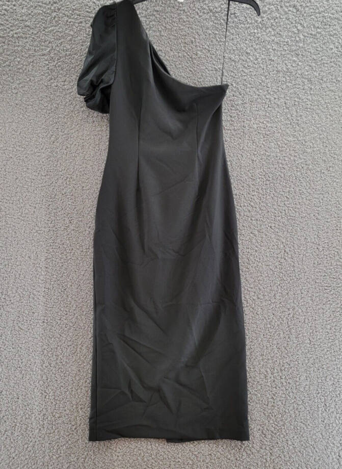 Lauren Ralph Lauren Crepe One Sleeve Cocktail Dress Women's 6 Black Side Zip