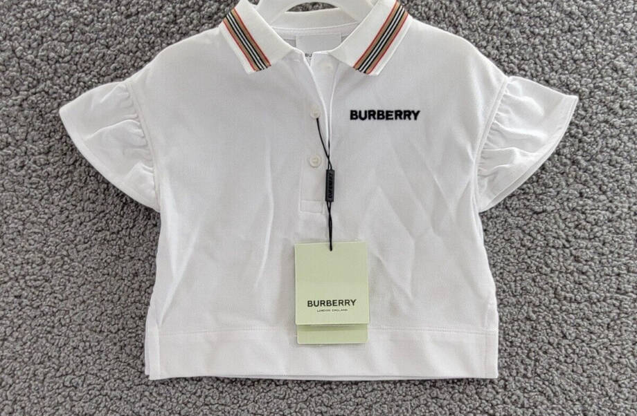 Burberry Martina Icon Stripe Polo Shirt Baby Girls' 18M White Logo Collared S/S