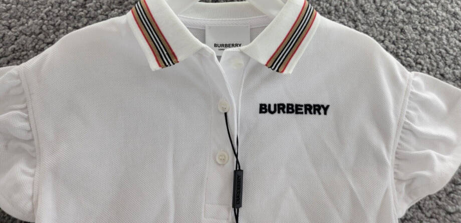 Burberry Martina Icon Stripe Polo Shirt Baby Girls' 18M White Logo Collared S/S