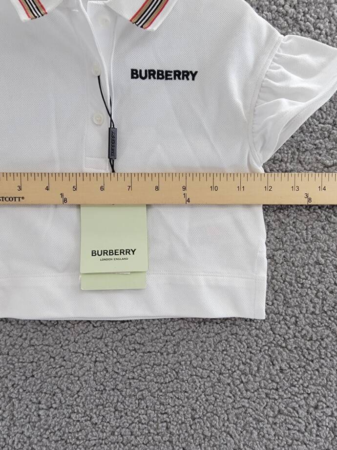 Burberry Martina Icon Stripe Polo Shirt Baby Girls' 18M White Logo Collared S/S