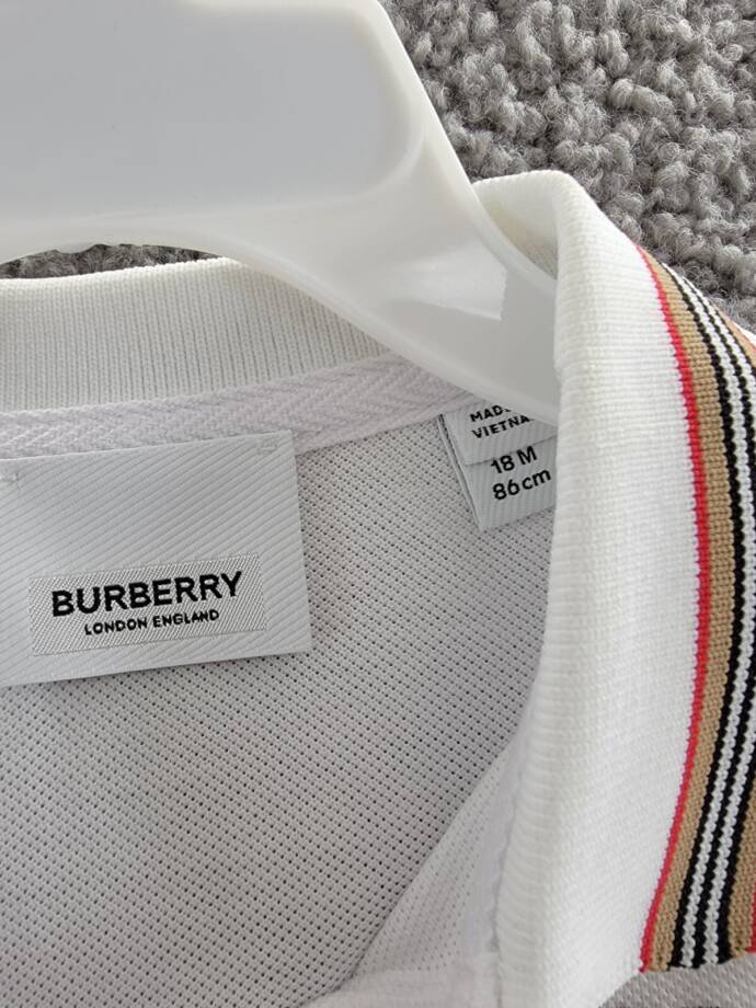 Burberry Martina Icon Stripe Polo Shirt Baby Girls' 18M White Logo Collared S/S