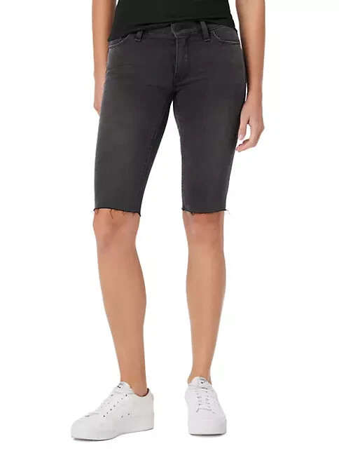 Hudson Jeans Amelia Denim Mid-Rise Bermuda Shorts Women's 26 Black Button Zip