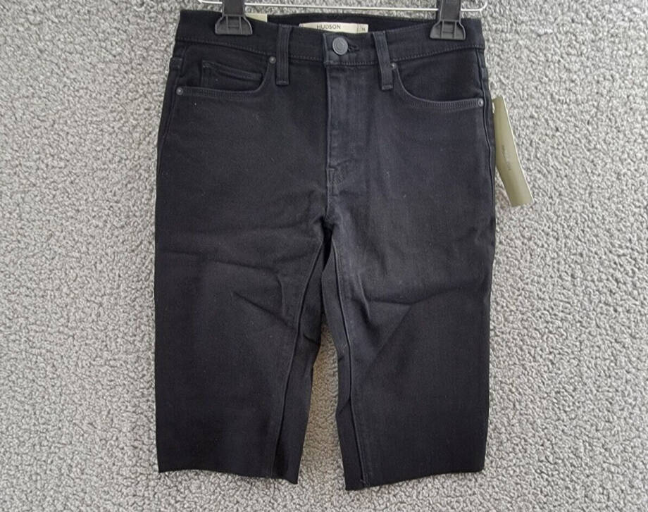 Hudson Jeans Amelia Denim Mid-Rise Bermuda Shorts Women's 26 Black Button Zip