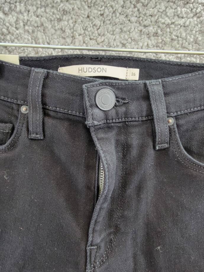 Hudson Jeans Amelia Denim Mid-Rise Bermuda Shorts Women's 26 Black Button Zip
