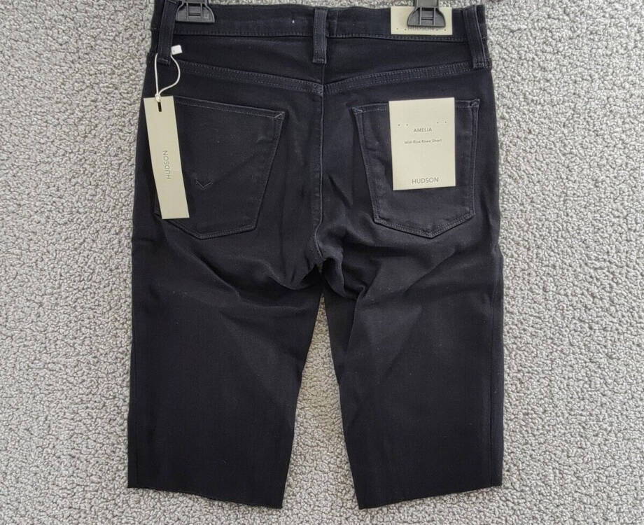 Hudson Jeans Amelia Denim Mid-Rise Bermuda Shorts Women's 26 Black Button Zip