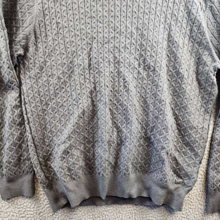 Elie Tahari Cable Crewneck Sweater Men's L Grey Ribbed Trim Long Sleeve Pullover