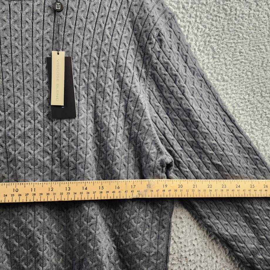 Elie Tahari Cable Crewneck Sweater Men's L Grey Ribbed Trim Long Sleeve Pullover