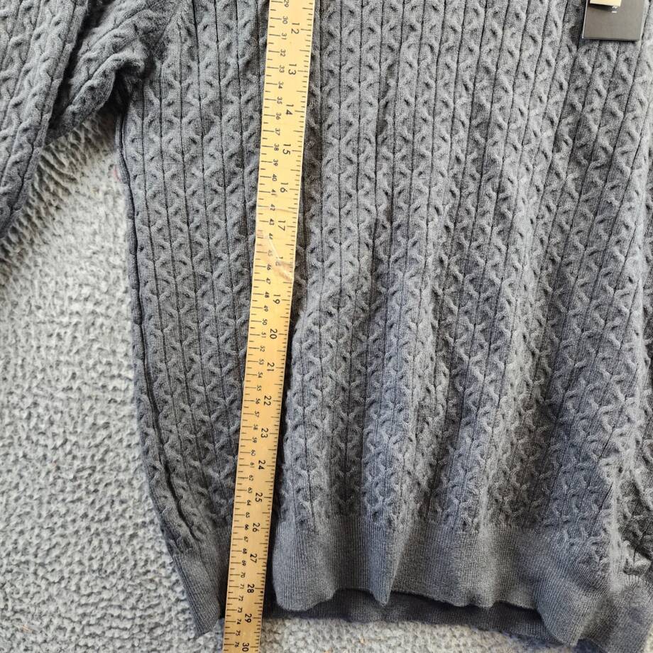 Elie Tahari Cable Crewneck Sweater Men's L Grey Ribbed Trim Long Sleeve Pullover