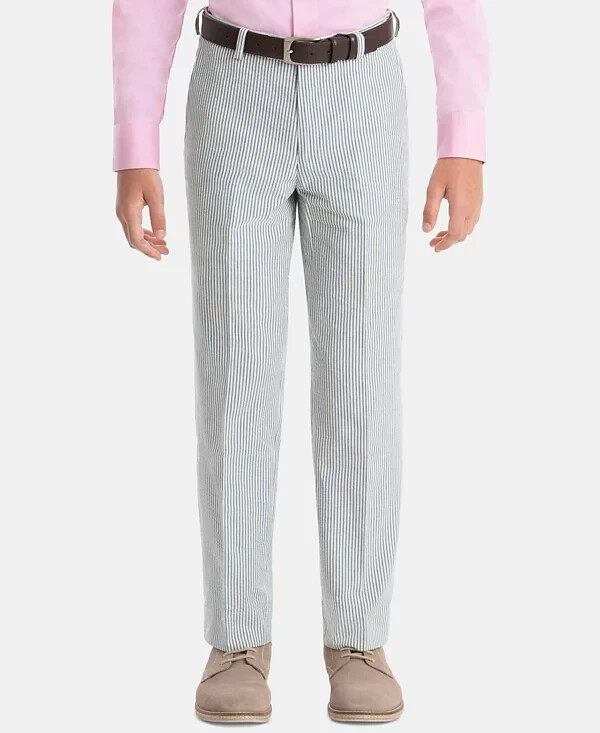 Lauren Ralph Lauren Striped Dress Pants Big Boys 18R Blue Zip Fly Button Closure
