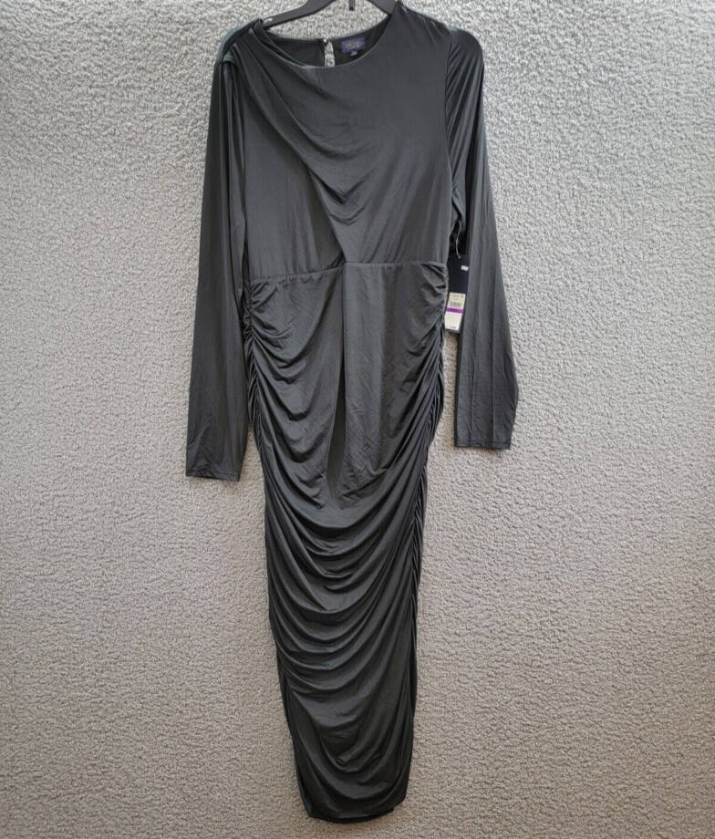 Rachel Rachel Roy Erika Cross-Top Midi Dress Women's XXL Black Button Closure