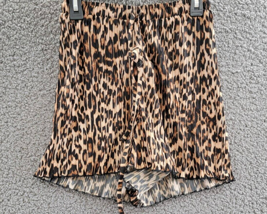 Good American Always Fits Plisse Shorts Women's 00/0 Brown Multi Elastic Waist