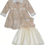 Blueberi Boulevard Tweed Boucle Coat & Glitter Tulle Dress Set Girls 4T Cream