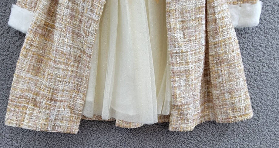 Blueberi Boulevard Tweed Boucle Coat & Glitter Tulle Dress Set Girls 4T Cream